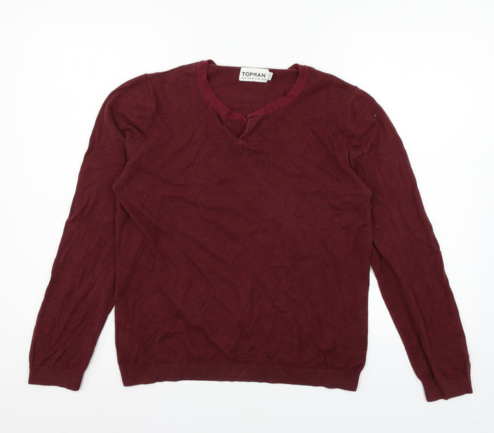 Topman Mens Red  Knit Pullover Jumper Size M