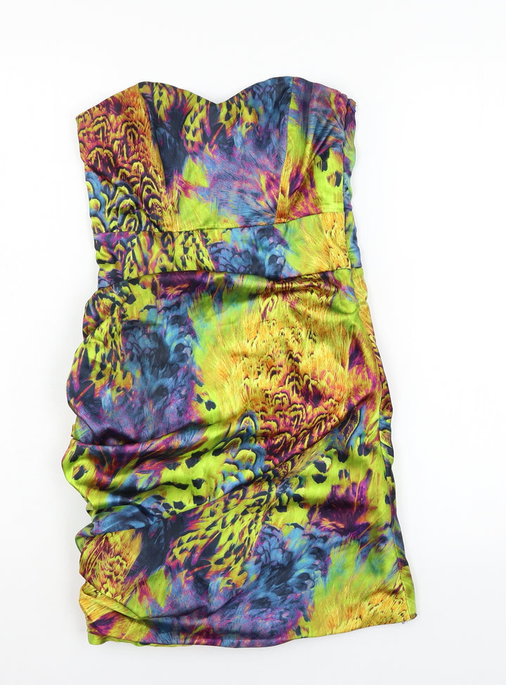 Pop Art Womens Multicoloured Geometric Satin Bodycon Size 8