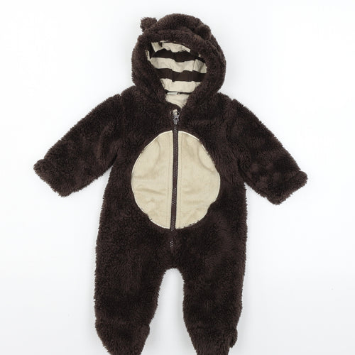 TU Boys Brown Solid Microfibre Cami One Piece Size 0-3 Months  - Bear