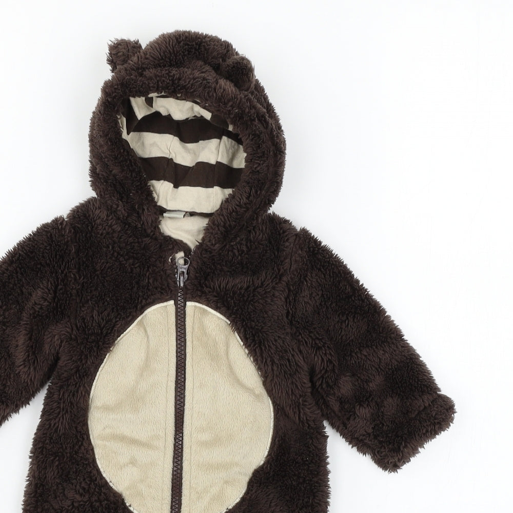 TU Boys Brown Solid Microfibre Cami One Piece Size 0-3 Months  - Bear