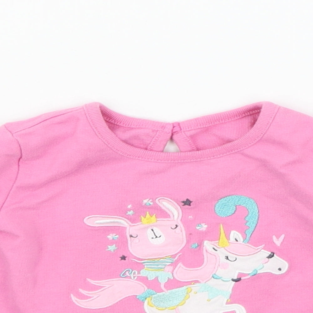 Preworn Girls Pink  Jersey Basic T-Shirt Size 6-9 Months  - Rabbit