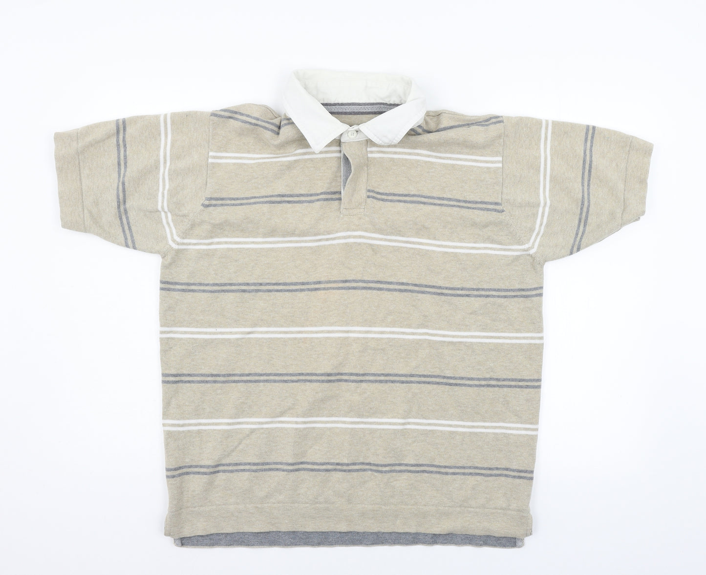 Blue Harbour Mens Beige Striped Jersey  Polo Size L