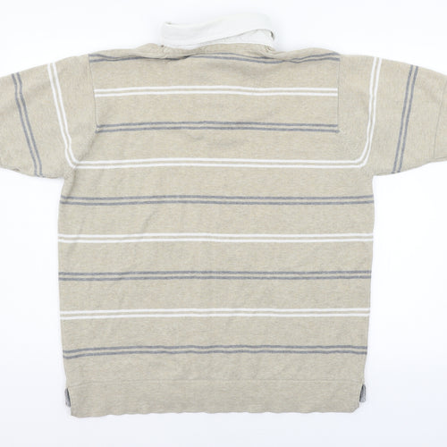 Blue Harbour Mens Beige Striped Jersey  Polo Size L