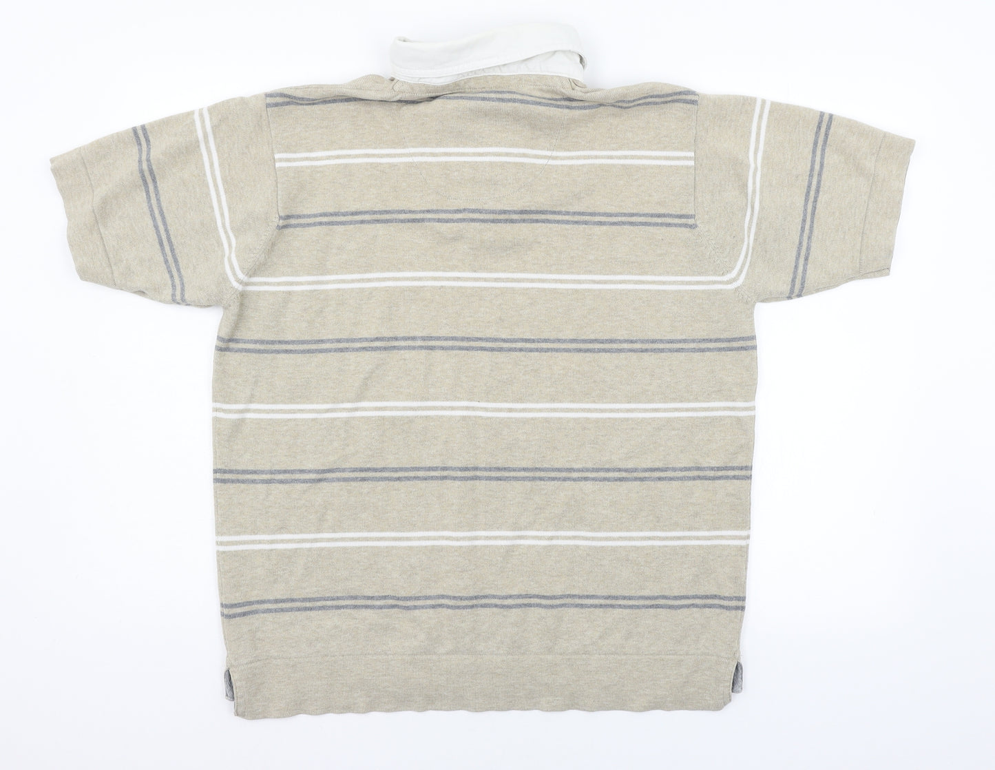 Blue Harbour Mens Beige Striped Jersey  Polo Size L