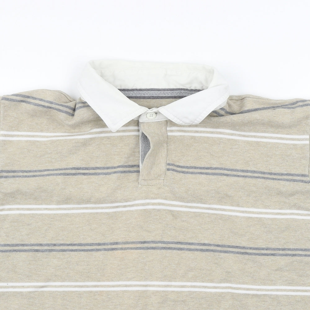Blue Harbour Mens Beige Striped Jersey  Polo Size L