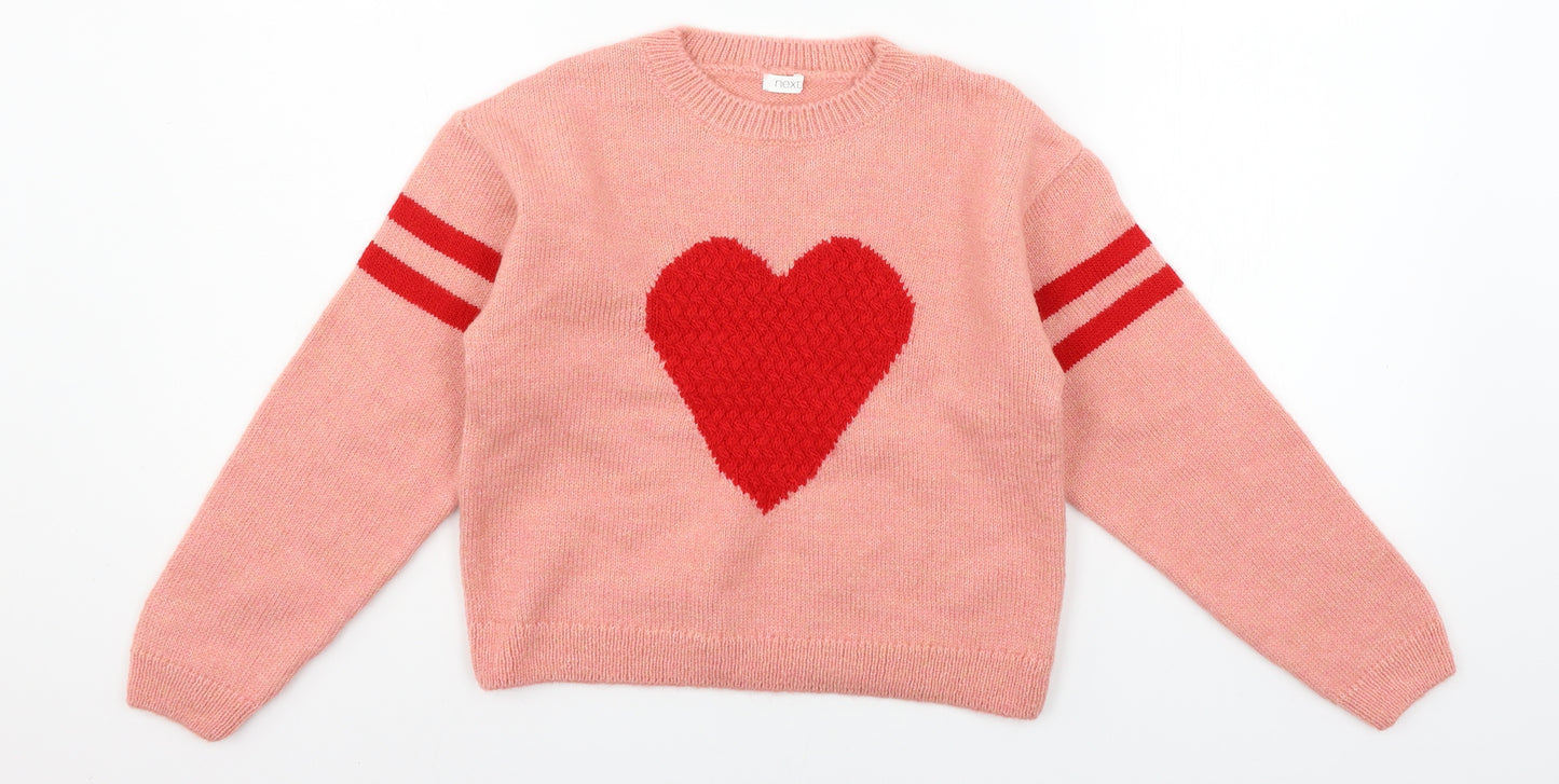 NEXT Girls Pink  Knit Pullover Jumper Size 9 Years  - Love heart