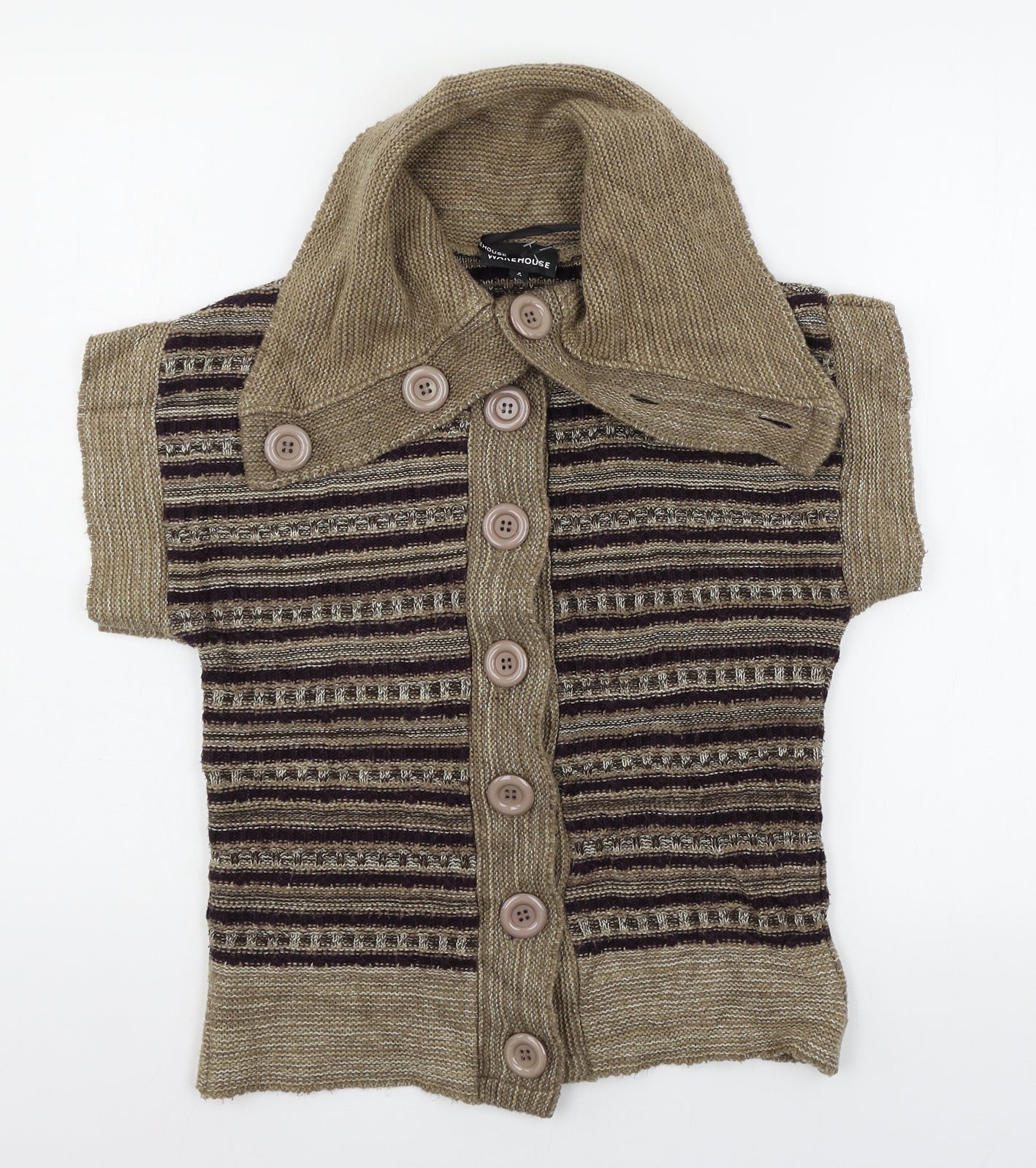 Warehouse Womens Brown Striped Knit Cardigan Jumper Size 6