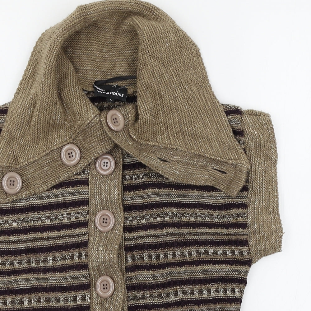 Warehouse Womens Brown Striped Knit Cardigan Jumper Size 6