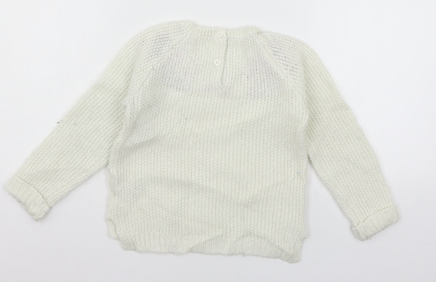 Matalan Girls White Floral Knit Pullover Jumper Size 3-4 Years