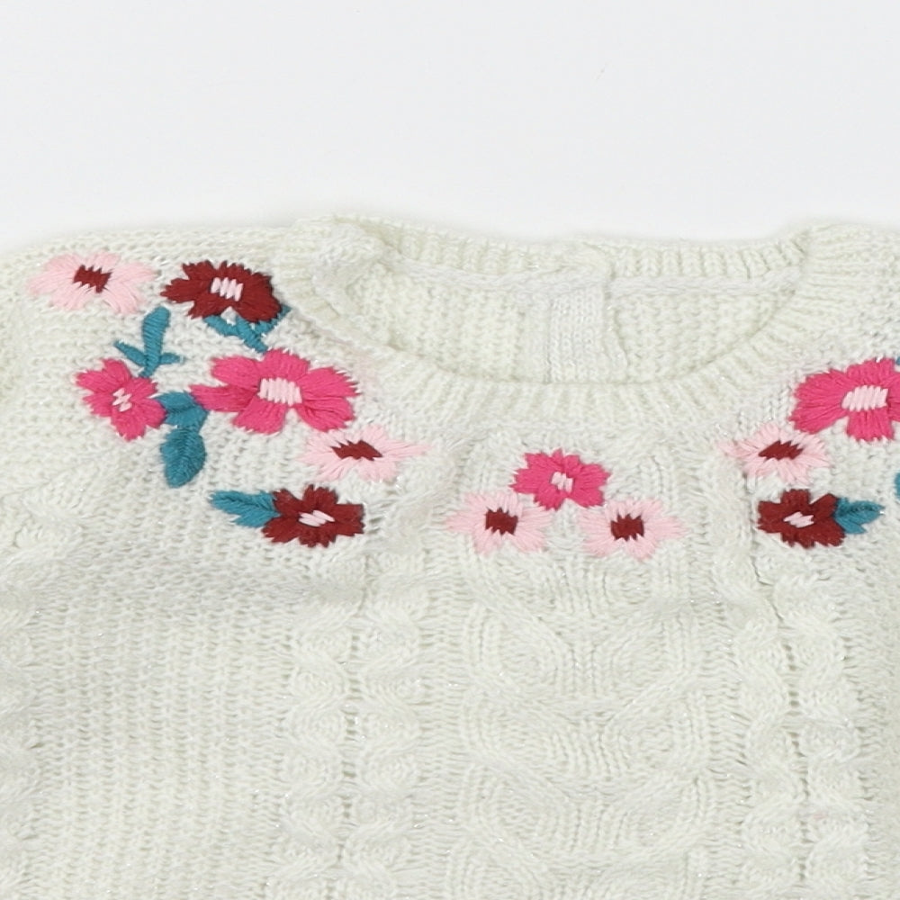 Matalan Girls White Floral Knit Pullover Jumper Size 3-4 Years