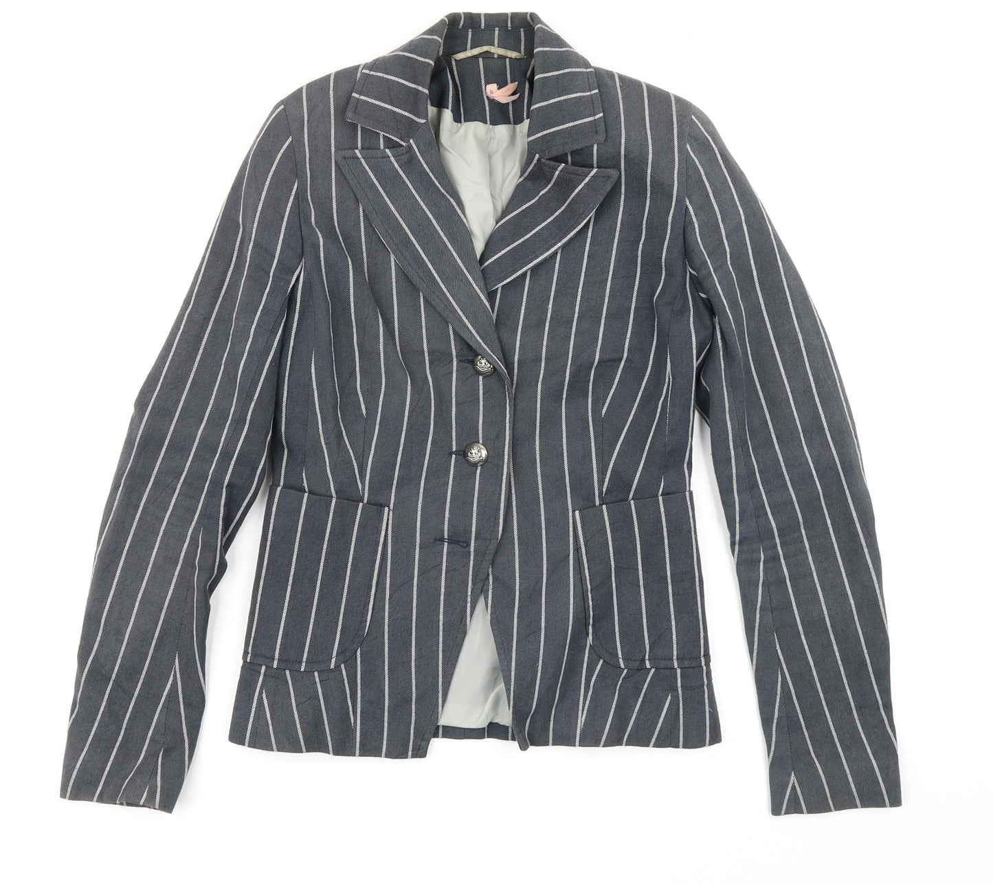 Miso Womens Blue Striped  Jacket Blazer Size 8