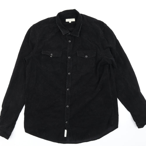 River Island Mens Black  Corduroy  Button-Up Size M