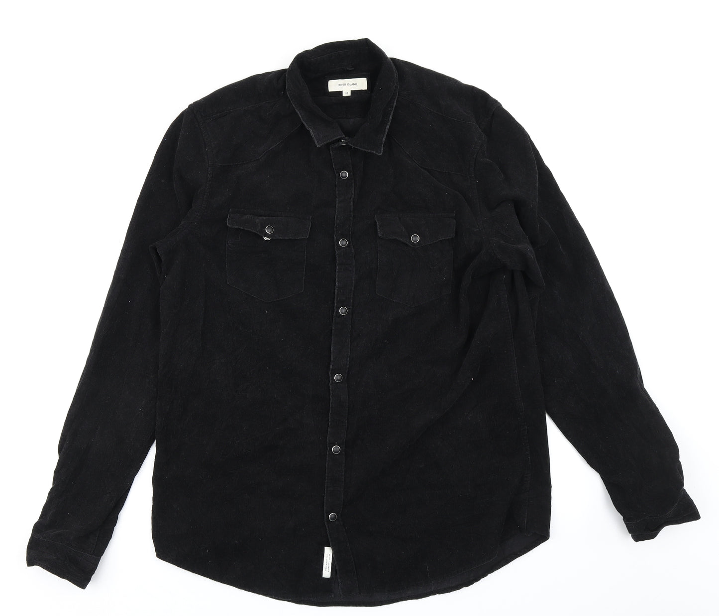 River Island Mens Black  Corduroy  Button-Up Size M