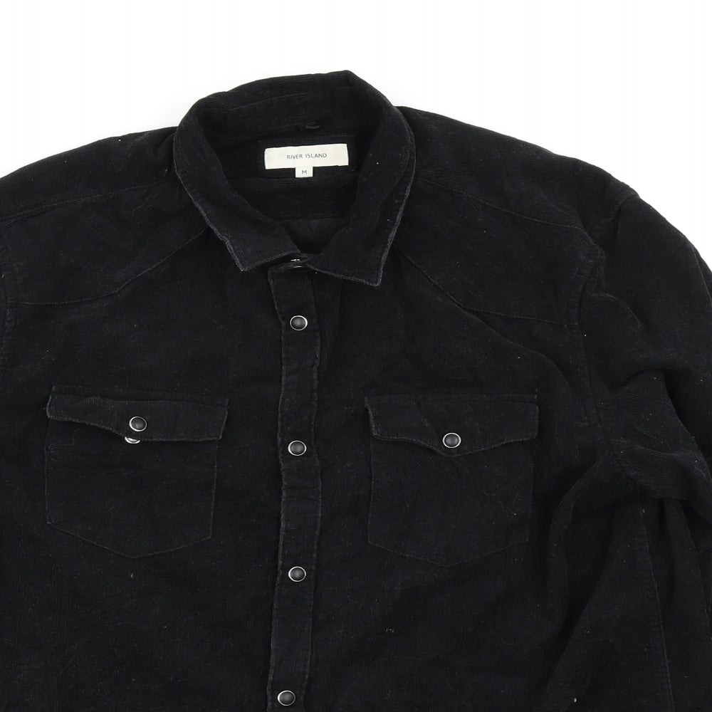 River Island Mens Black  Corduroy  Button-Up Size M