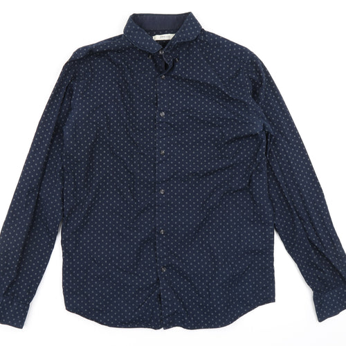JACK & JONES Mens Blue Polka Dot   Button-Up Size M