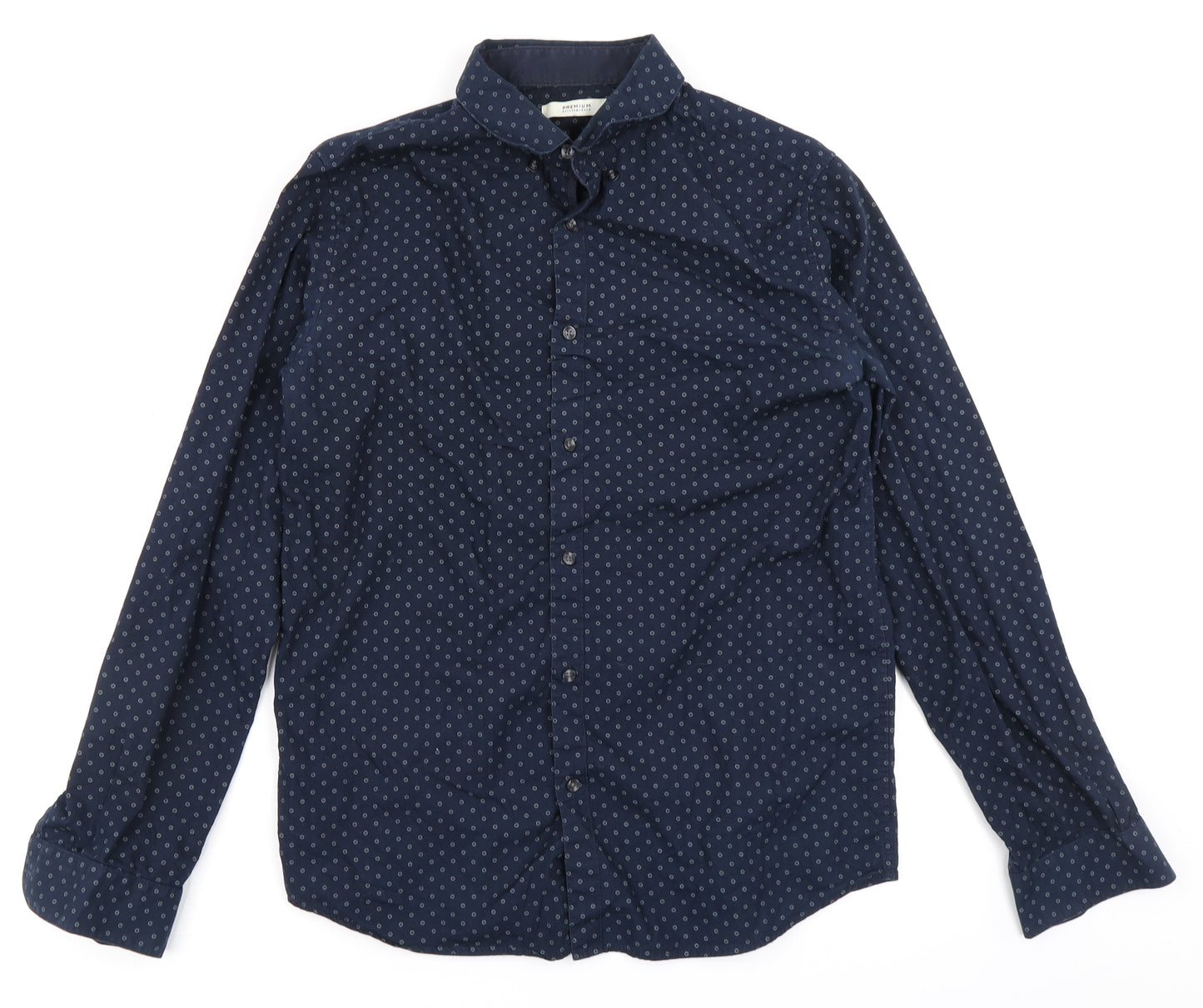 JACK & JONES Mens Blue Polka Dot   Button-Up Size M