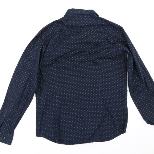 JACK & JONES Mens Blue Polka Dot   Button-Up Size M