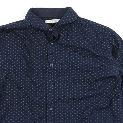 JACK & JONES Mens Blue Polka Dot   Button-Up Size M