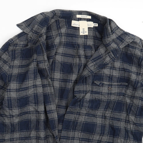 H&M Mens Blue Check   Button-Up Size L