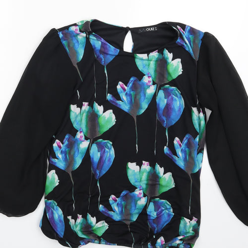 Quiz Womens Black Floral  Basic Blouse Size 10