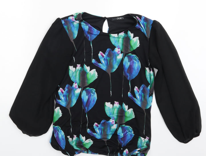 Quiz Womens Black Floral Basic Blouse Size 10