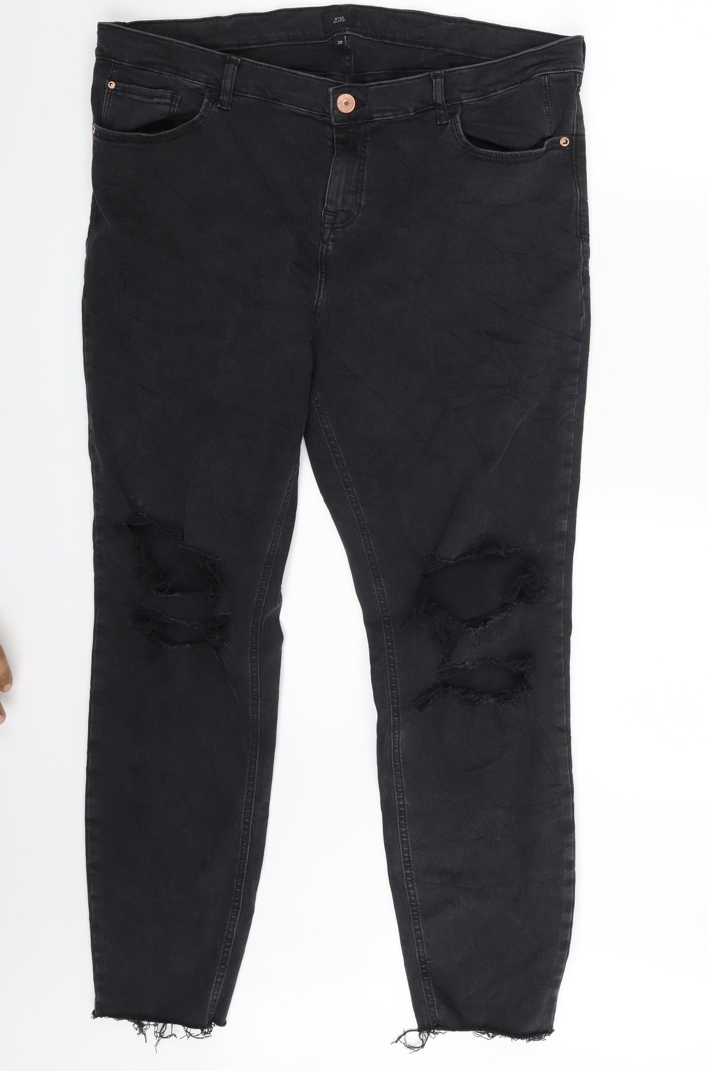 River Island Womens Black  Denim Cropped Jeans Size 20 L27 in