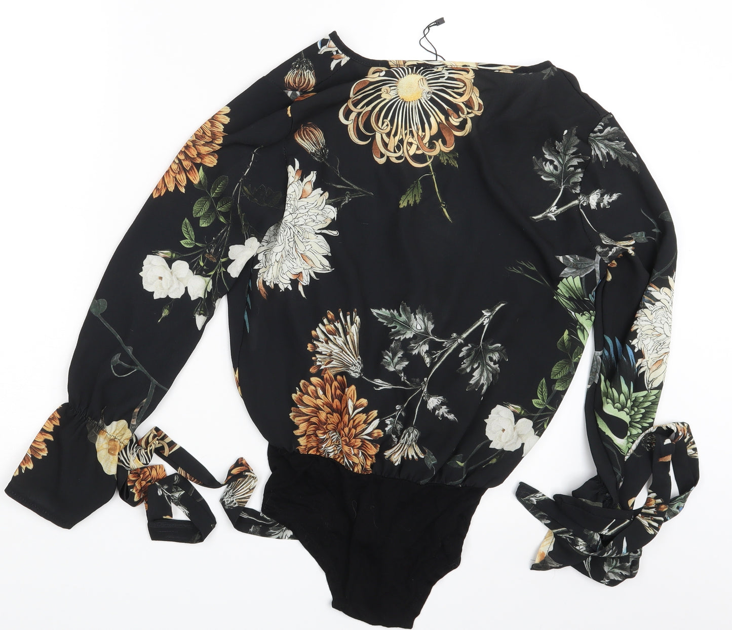 Boohoo Womens Black Floral  Bodysuit One-Piece Size 8