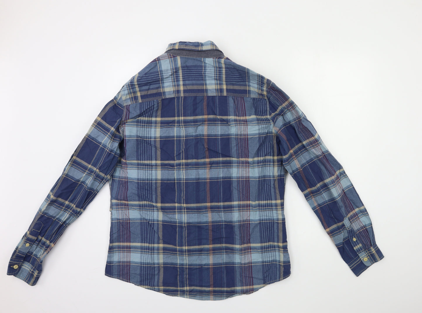 George Mens Blue Check   Button-Up Size L