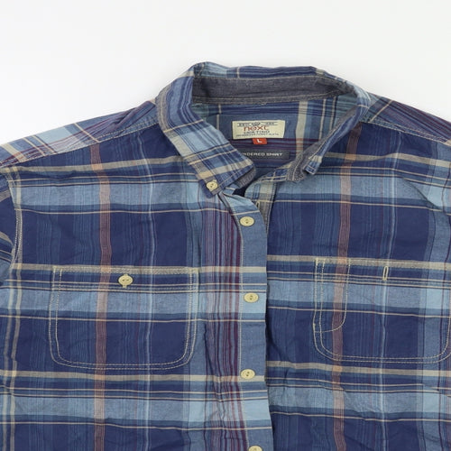 George Mens Blue Check   Button-Up Size L