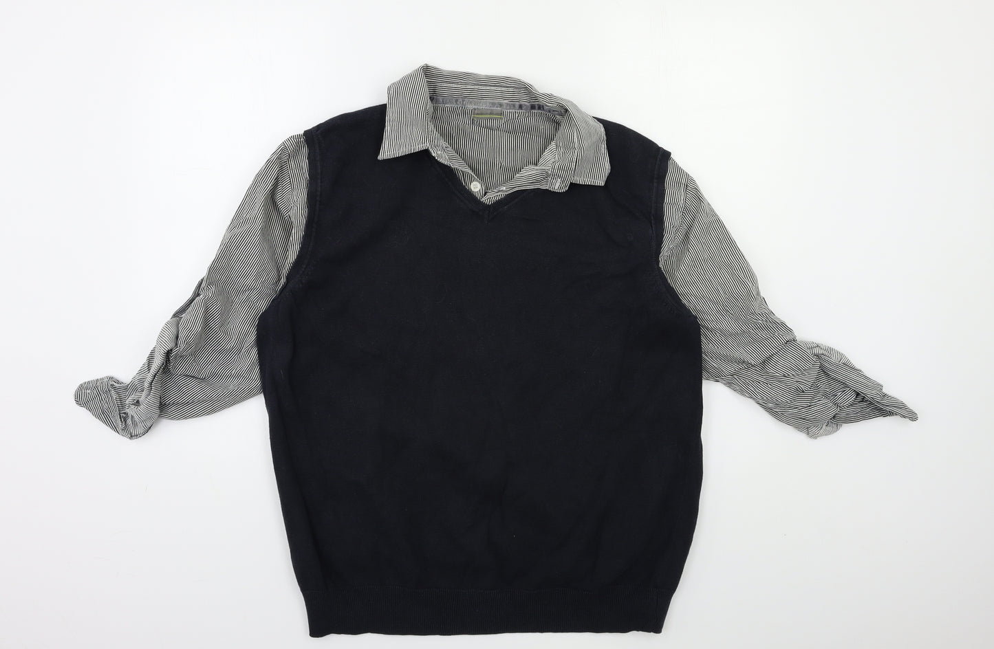 Preworn Mens Blue Striped Knit Pullover Jumper Size XL