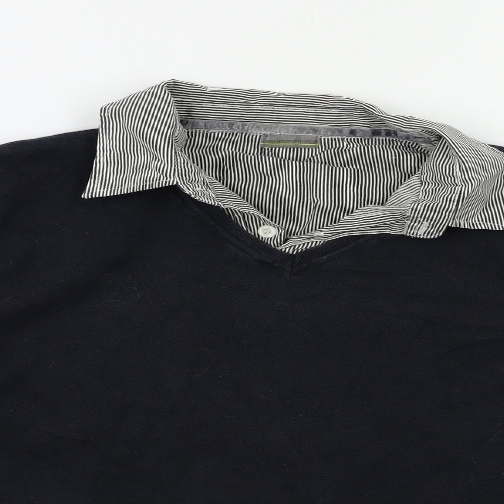 Preworn Mens Blue Striped Knit Pullover Jumper Size XL