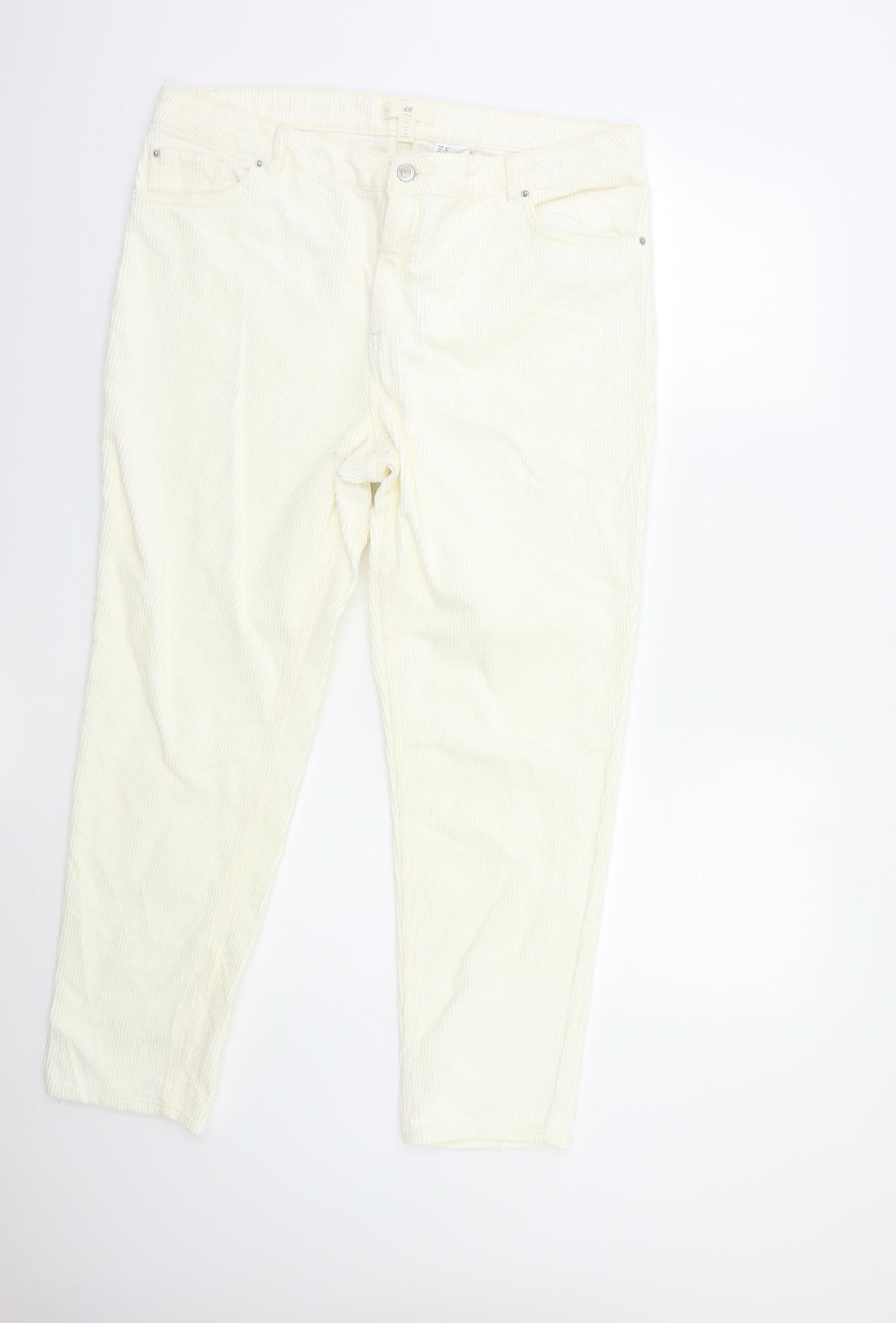 H&M Womens White  Corduroy Trousers  Size 18 L27 in