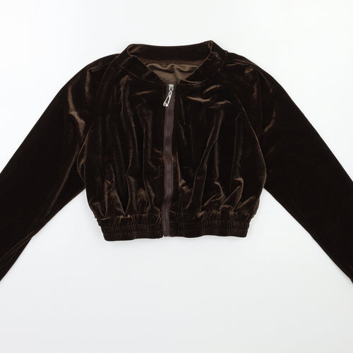 Preworn Womens Brown  Velour Full Zip Sweatshirt Size M