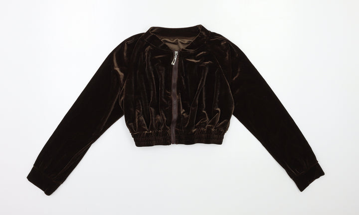 Preworn Womens Brown  Velour Full Zip Sweatshirt Size M