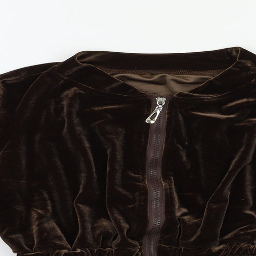 Preworn Womens Brown  Velour Full Zip Sweatshirt Size M