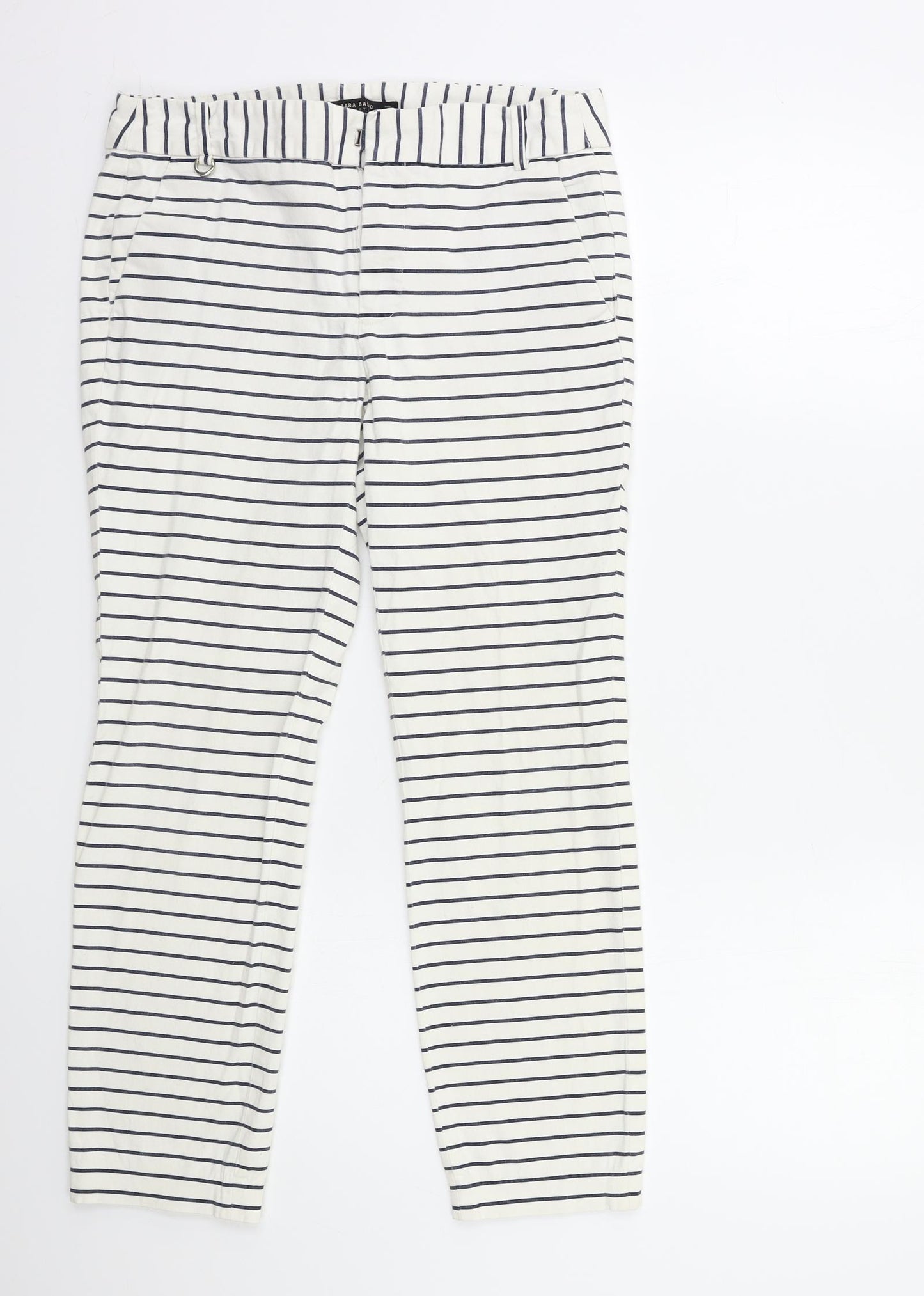 Zara Womens White Striped  Trousers  Size 10 L25 in