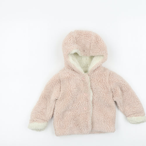 Preworn Girls Pink Colourblock  Basic Coat Jacket Size 6-9 Months
