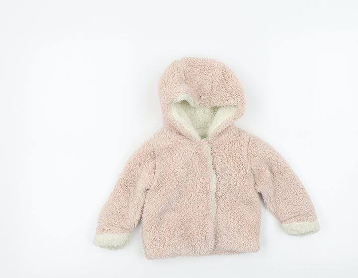 Preworn Girls Pink Colourblock Basic Coat Jacket Size 6-9 Months