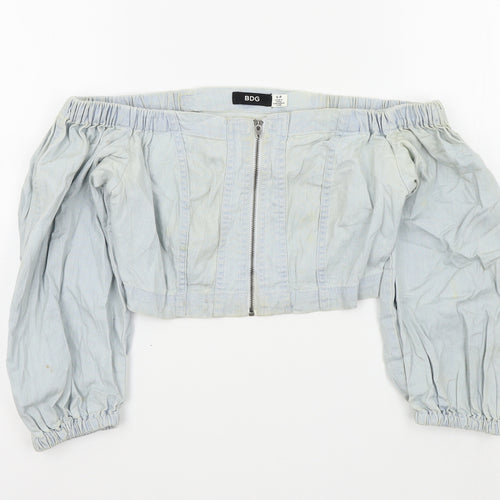 BDG Womens Blue Colourblock  Basic Button-Up Size S