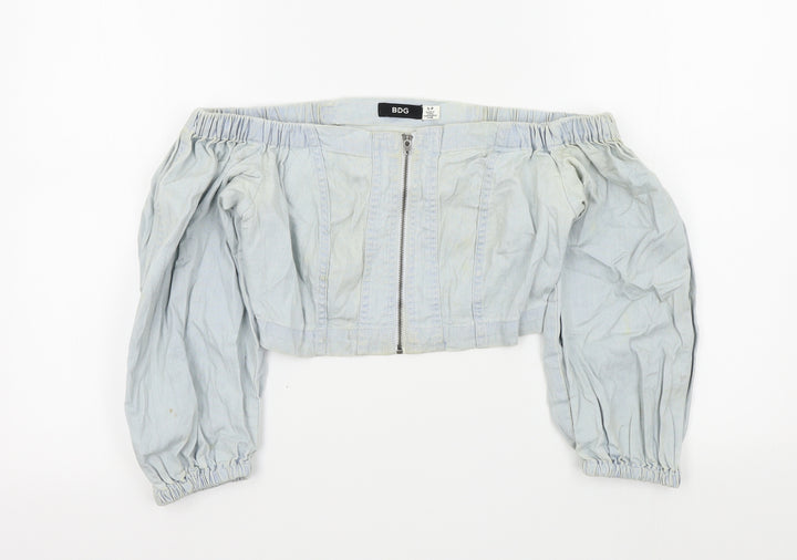 BDG Womens Blue Colourblock Basic Button-Up Size S