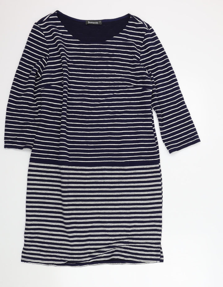Bonmarché Womens Blue Striped A-Line Size 12