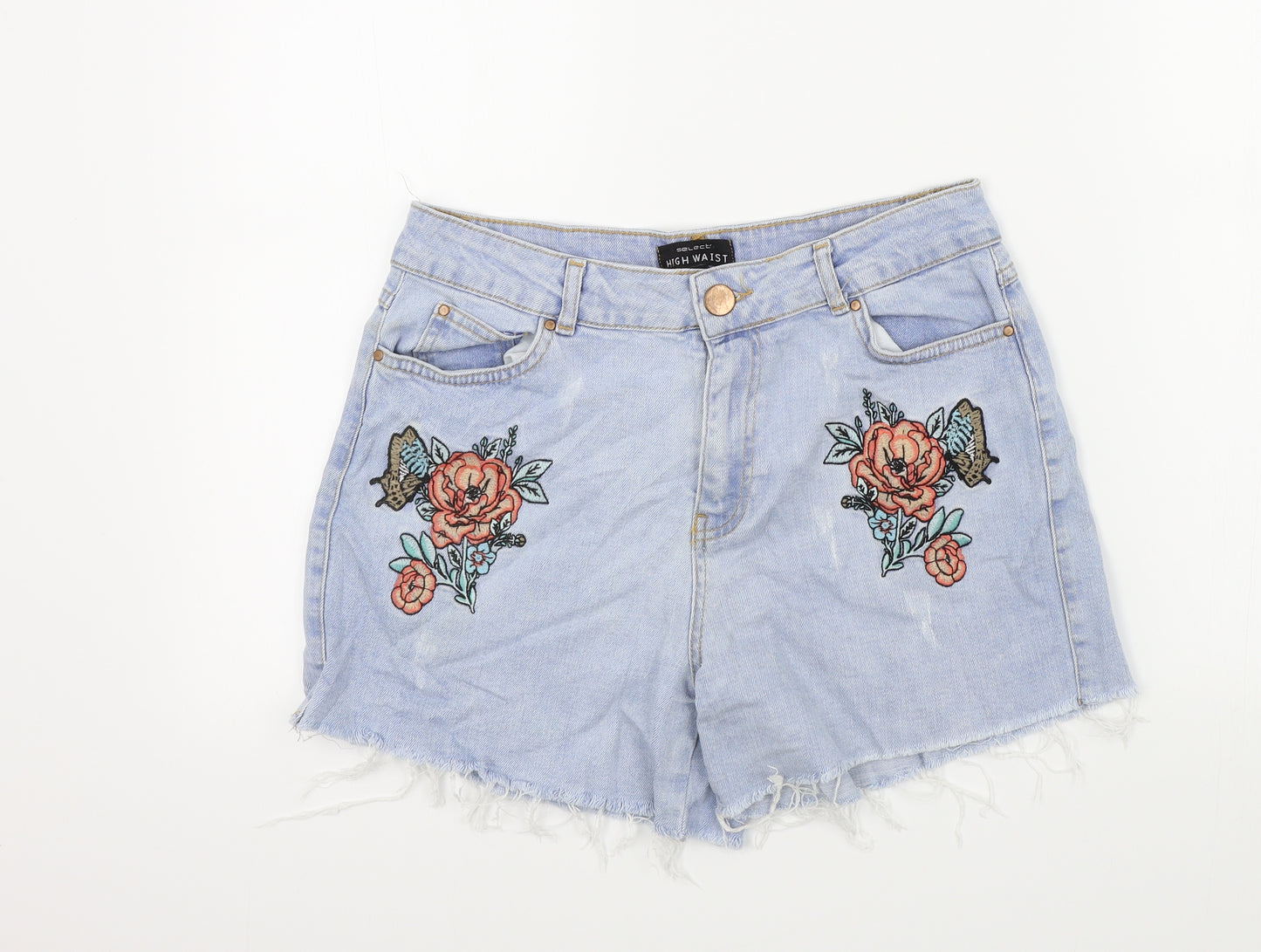 Select Womens Blue Floral  Bermuda Shorts Size 12 - DISTRESSED