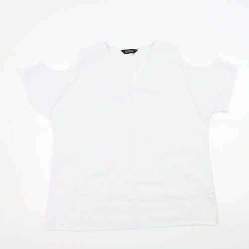 BYOU Womens White Colourblock  Basic Blouse Size L