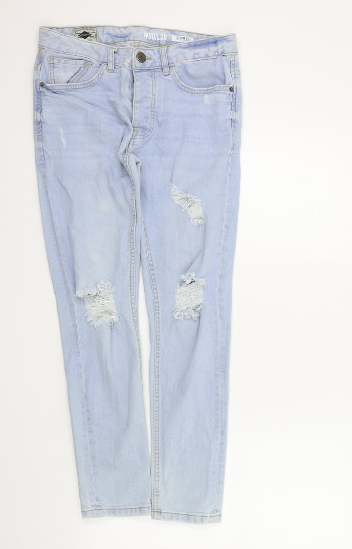 denim&co Womens Blue Houndstooth Skinny Jeans Size 30 L28 in - DISTRESSED