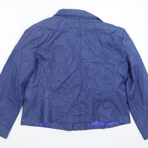 Preworn Womens Blue Houndstooth  Jacket Blazer Size 16