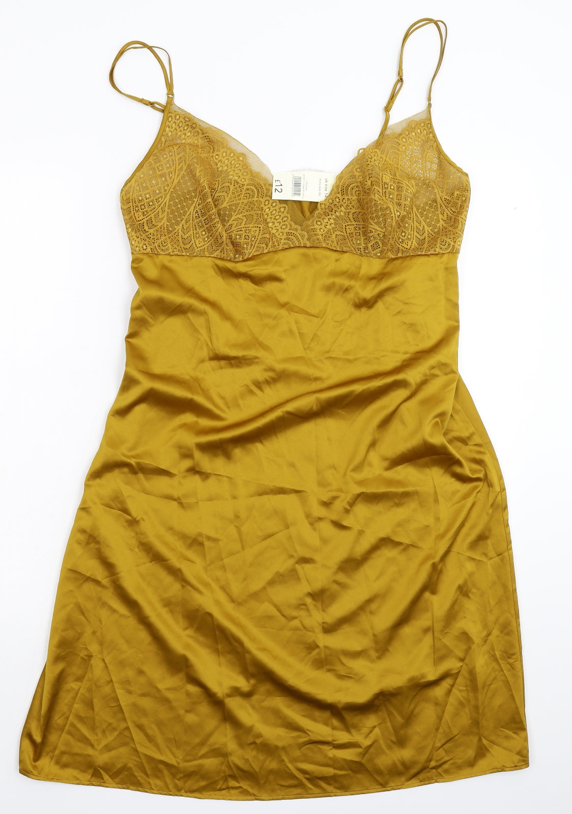 George Womens Gold Solid Satin Babydoll Dress Size 14