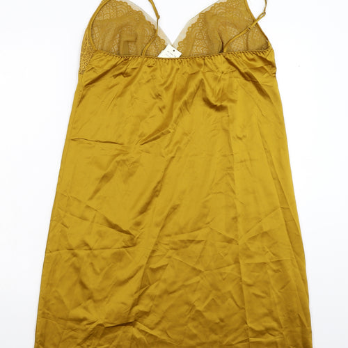 George Womens Gold Solid Satin Babydoll Dress Size 14