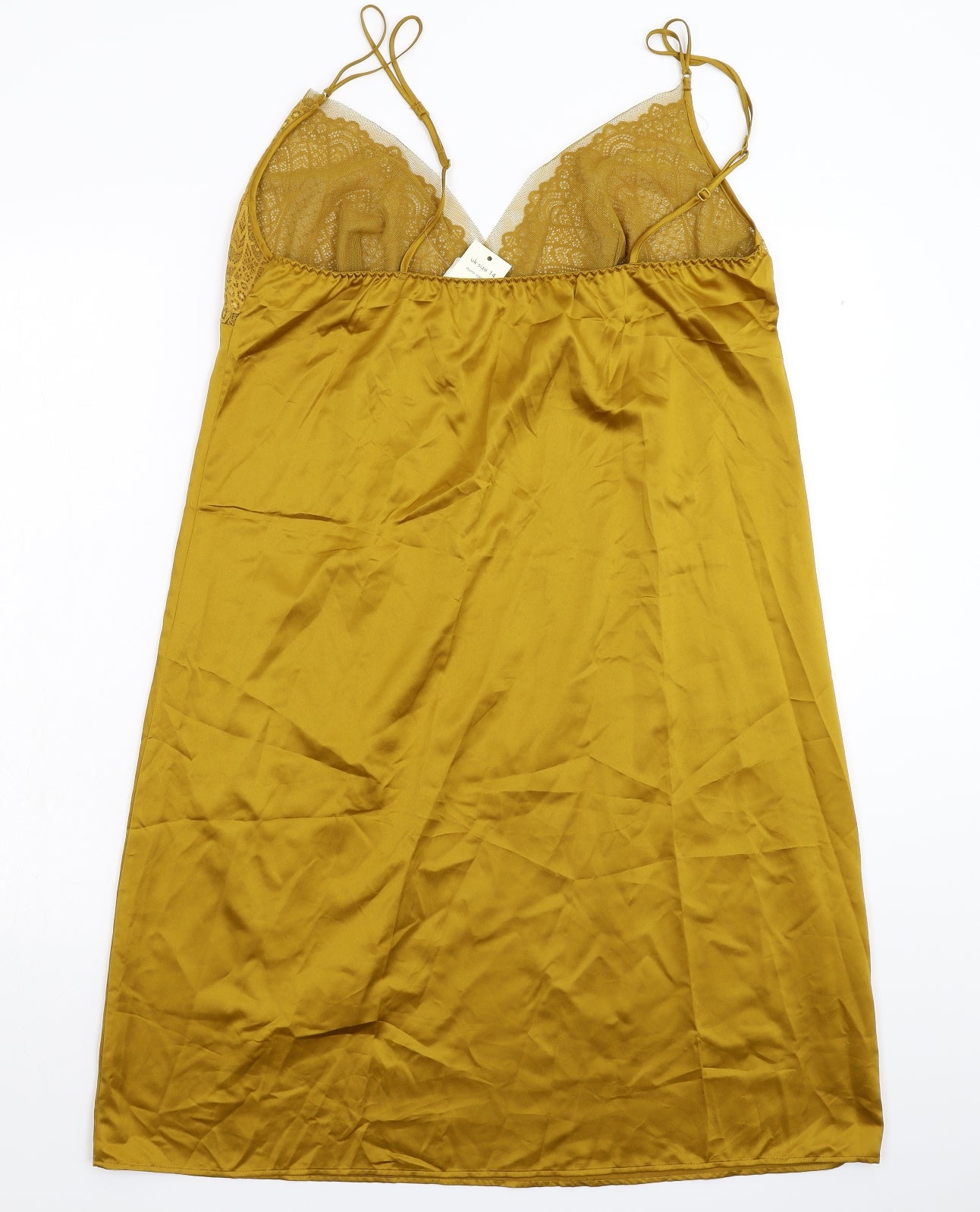 George Womens Gold Solid Satin Babydoll Dress Size 14