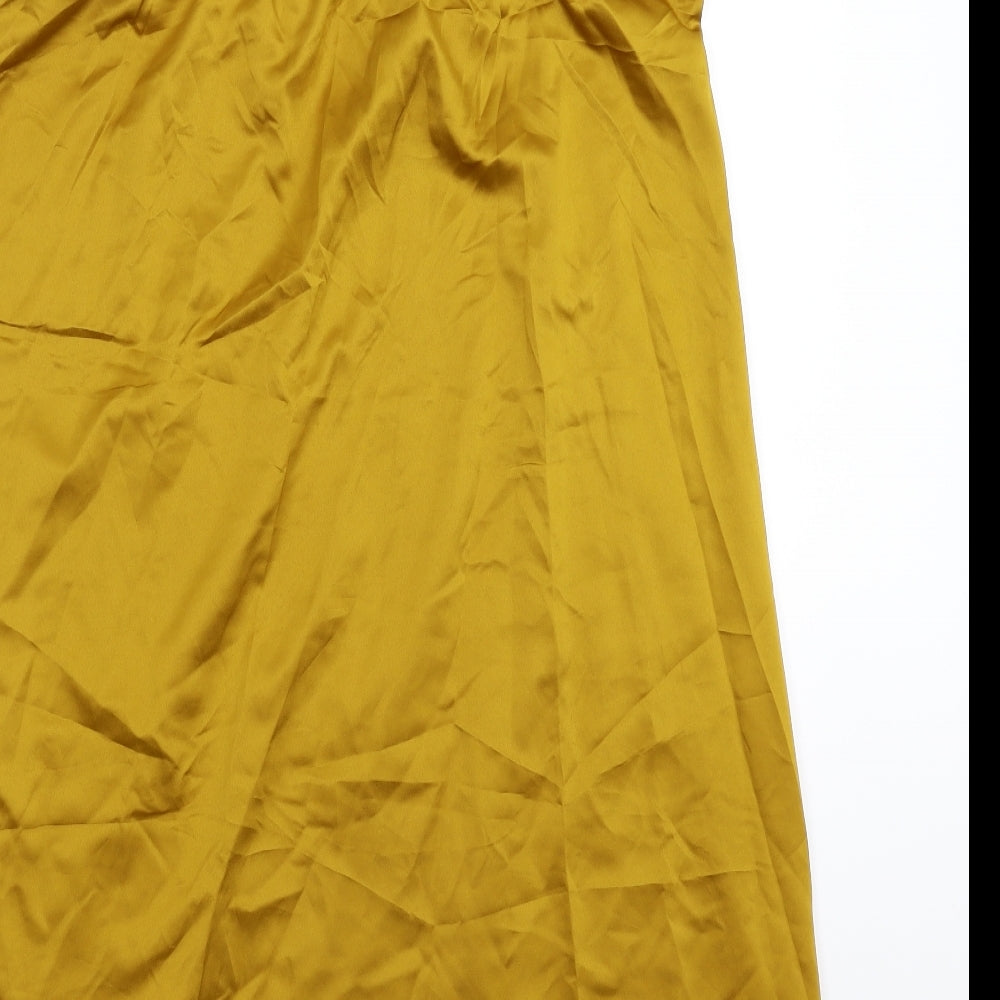 George Womens Gold Solid Satin Babydoll Dress Size 14