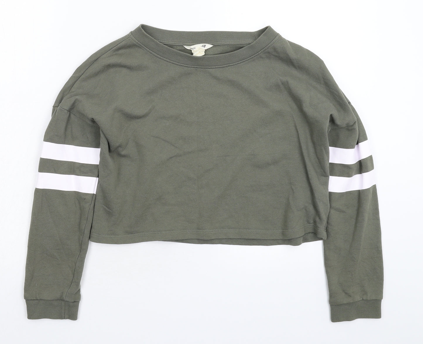H&M Girls Green Striped  Pullover Sweatshirt Size 11-12 Years  - Oversized